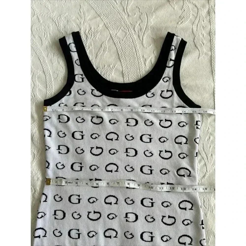 GUESS Monogram G Logo Mini Dress Black White Knit Bodycon Sheath Women’s Size M - Picture 7 of 12